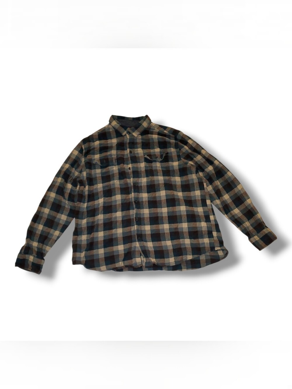 Woolrich Men's Plaid Button-Down Shirt in Navy, Beige, and Brown